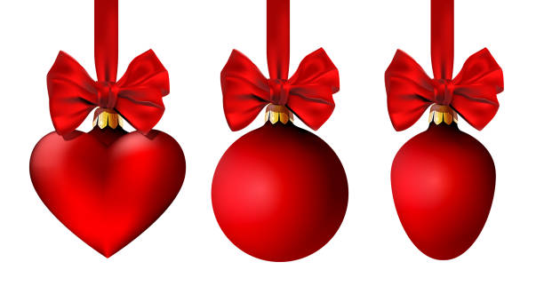 istock Set of Red Christmas decoration hanging on ribbon with bow. 1437339960