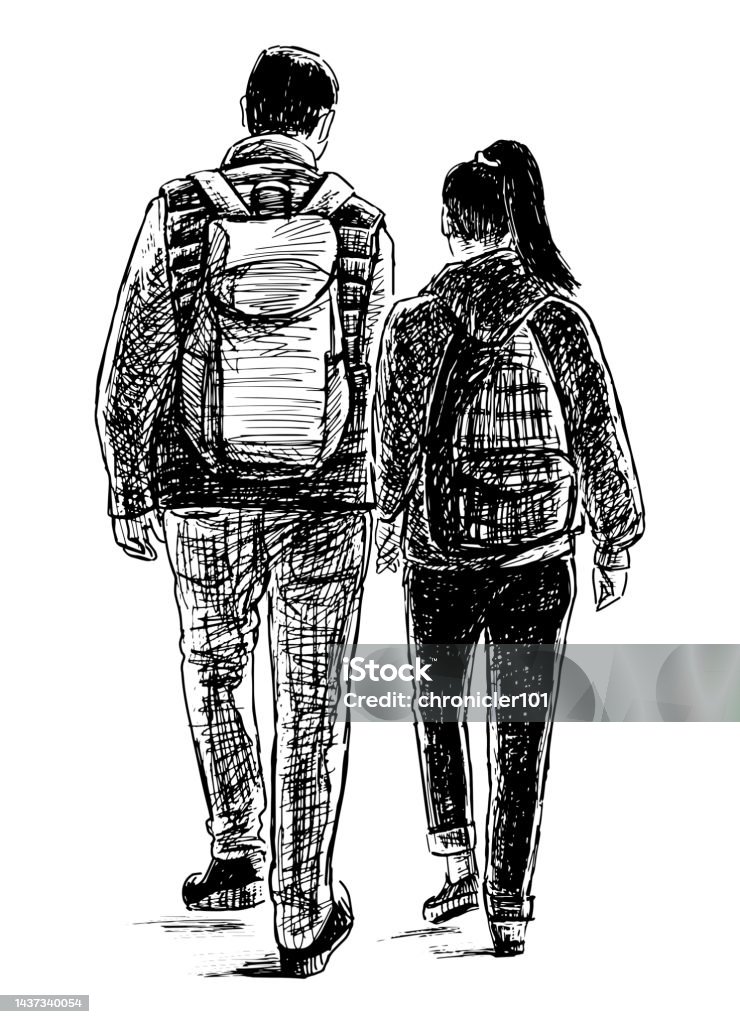Ilustración de Dibujo A Mano De Jóvenes Turistas Pareja Caminando Juntos Al Aire Libre y más Vectores Libres de Derechos de Andar - iStock Ilustración de Dibujo A Mano De Jóvenes Turistas Pareja Caminando Juntos Al Aire Libre y más Vectores Libres de Derechos de Andar - iStock