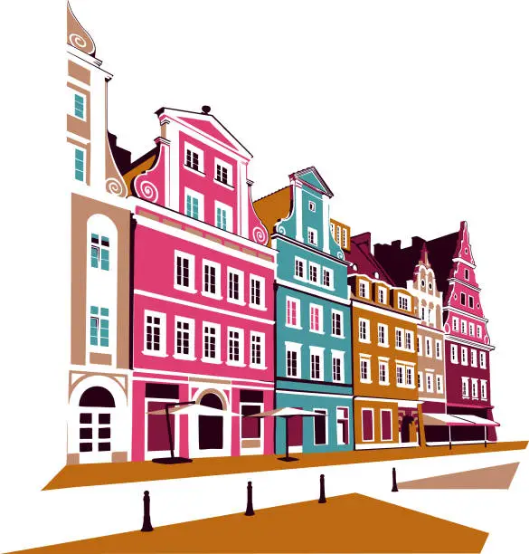 Vector illustration of Wroclaw city street vector illustration in vivid color