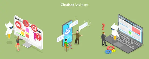 Vector illustration of 3D Isometric Flat Vector Conceptual Illustration of Chatbot Assistant
