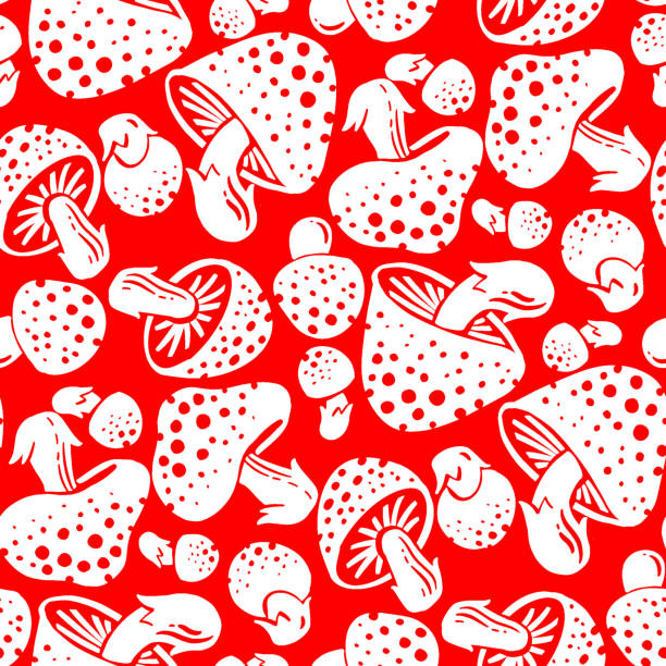 ilustrações de stock, clip art, desenhos animados e ícones de amanita agaric mushroom seamless pattern - fly agaric