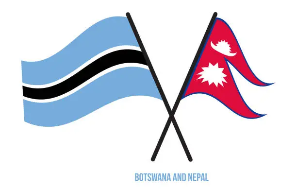 Vector illustration of Botswana and Nepal Flags Crossed And Waving Flat Style. Official Proportion. Correct Colors.