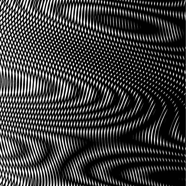 モノクロの非対称抽象的モアレ背景に波線と丸みを帯びたフォーム - moire点のイラスト素材／クリップアート素材／マンガ素材／アイコン素材