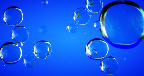 istock Cosmetic bubble moisturizing design on background. Abstract science background with bubbles on water. Cosmetic bubble essentials design. 3D rendering. 1437350786