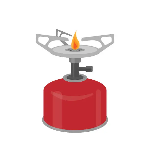 Vector illustration of Camping gas stove. Single burner portable cooking stove.