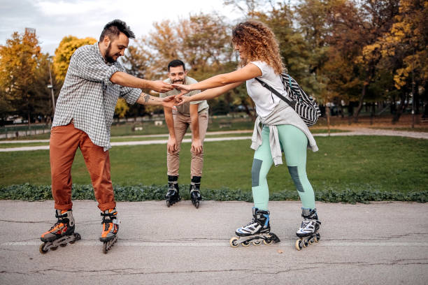 istock Friends skating on inline skates 1437357187
