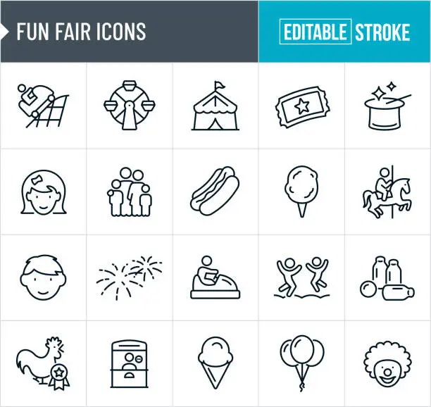 Vector illustration of Fun Fair Thin Line Icons - Editable Stroke