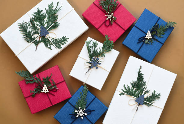 istock Christmas presents on gold background 1437368788