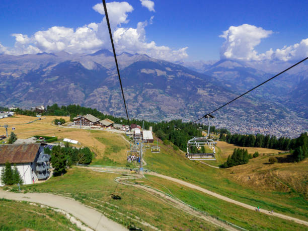 Pila-Chamole Chairlift View of the Pila-Chamole chairlift in the Aosta Valley, north Italy pila stock pictures, royalty-free photos & images