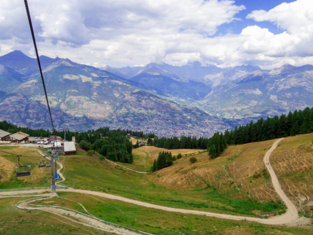 Pila-Chamole Chairlift View of the Pila-Chamole chairlift in the Aosta Valley, north Italy pila stock pictures, royalty-free photos & images