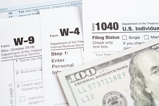 Tax form, business finance concept.