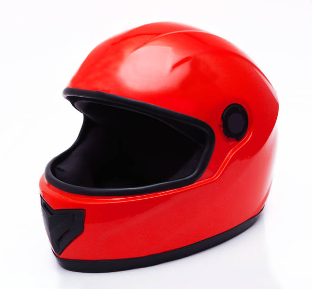 istock Car helmet in red color on a white background. Close-up 1437383371