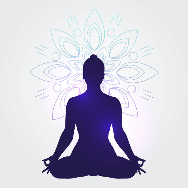 istock Silhouette Of A Women Doing Yoga With Mandala In Background 1437386258