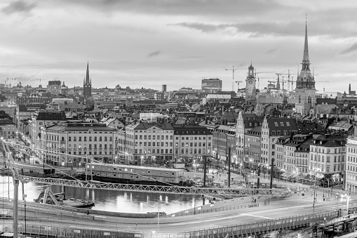 Stockholm old town city skyline, cityscape of Sweden at sunset