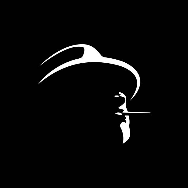 ilustrações, clipart, desenhos animados e ícones de silhueta do homem com chapéu e charuto chikago máfia gangster - máfia