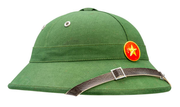 istock Military classic green helmet with golden star isolated on white background with work path. 1437402256