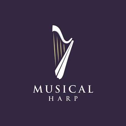 musical harp instrument logo. classic harp musically logo vector illustration design
