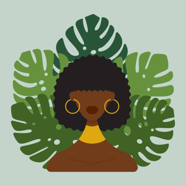 ilustrações de stock, clip art, desenhos animados e ícones de young dark-skinned woman with black curly hair. - etiopia i