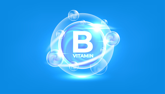 Vitamin B blue and translucent dome. Vitamins complex collagen. Beauty treatment nutrition skin care design. Medical and scientific concepts. vector