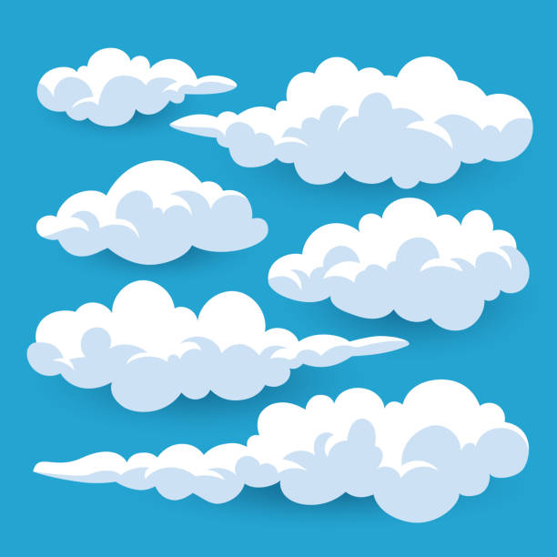 illustrazioni stock, clip art, cartoni animati e icone di tendenza di set di nuvole di cartoni animati illustrazione vettoriale. - cloud cumulus cloud cloudscape sky