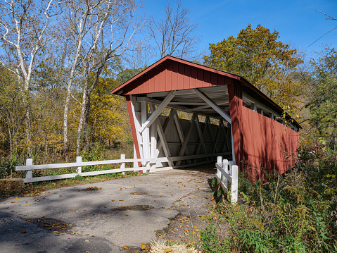 Everett Covered Bridge in Cuyahoga Valley National Park, Peninsula, Ohio.  Autumn colors.