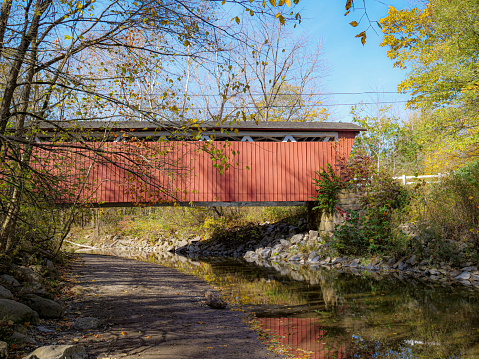 Everett Covered Bridge in Cuyahoga Valley National Park, Peninsula, Ohio.  Autumn colors.