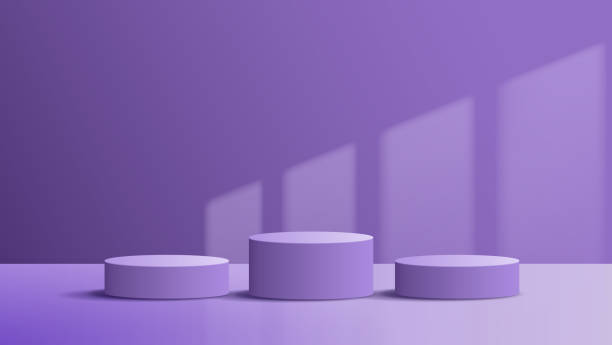 istock Purple background product showing pedestal scene with geometric platform. display stand stage showcase on the podium your product from customer in room. vector design. 1437411061