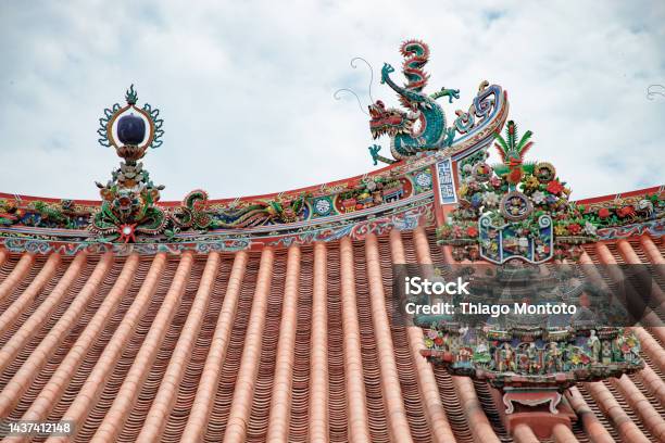Partial View Of A Detailed Chinese Temple Rooftop Stock Photo - Download Image Now - Above, Ancient, Architecture