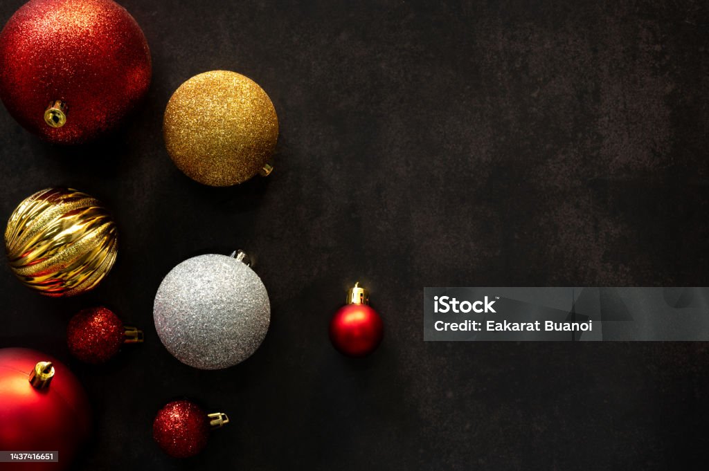 colorful balls ackground colorful balls on black plaster background on new year's day Abstract Stock Photo