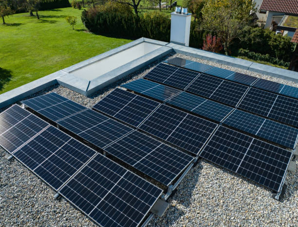 Photovoltaic Solar Panels Solar Power Modern Home Green Building stock photo