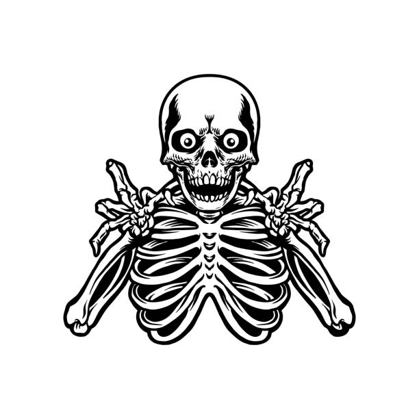 illustrazioni stock, clip art, cartoni animati e icone di tendenza di siluetta felice dello scheletro clipart - cassa toracica animale