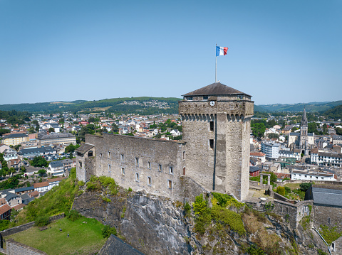 Gruyeres, Switzerland - June 9, 2019: Chateau de Gruyeres, the major attraction of city Gruyeres in canton of Fribourg, Switzerland during June 2019