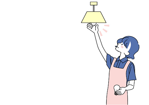 Clip art of woman changing light bulb
