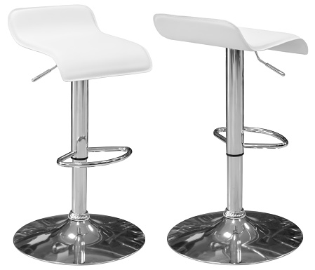 Bar swivel chair with adjustable, chrome-plated leg. Isolated from the background