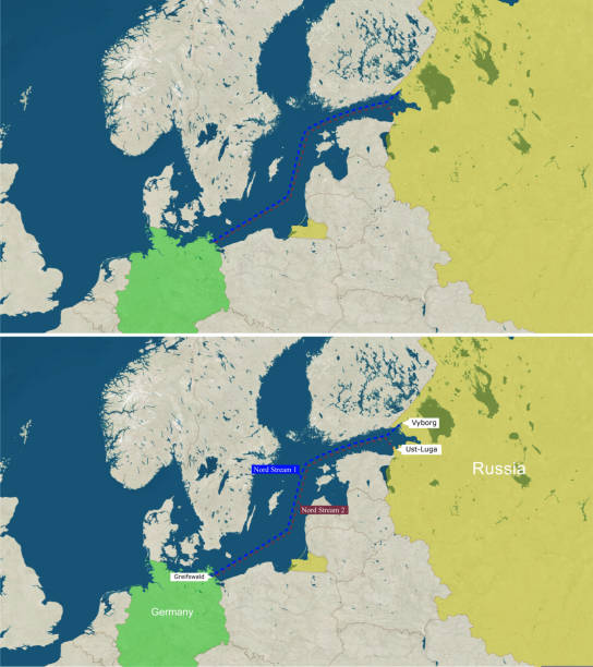 карта «северного потока-1» и «северного потока-2» с текстом, без текста - nord stream stock illustrations