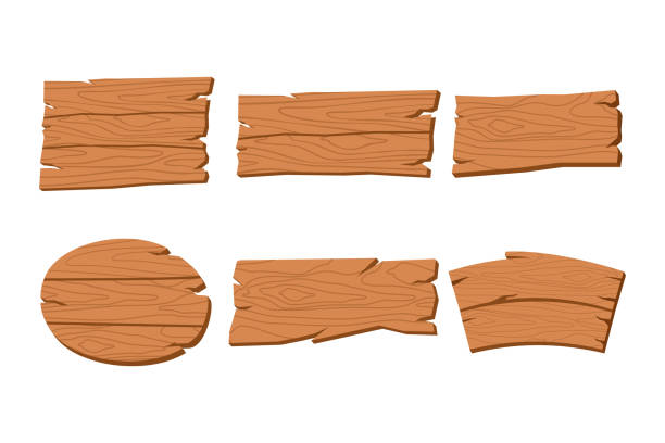 wooden board, vector set of wooden signs isolated on white background
