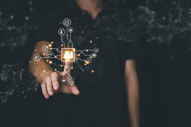 istock AI (Artificial intelligence) concept. Businessman hand touch hologram technology. Business technology link digital marketing. Big data and Financial banking. 1437427801