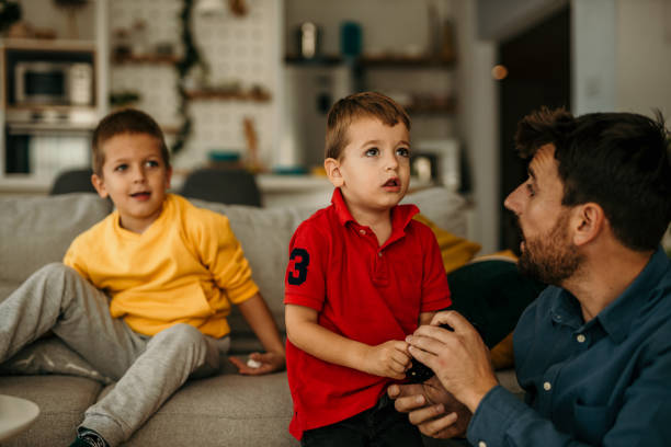 istock Strict father scolding lecturing naughty stubborn little son 1437428687
