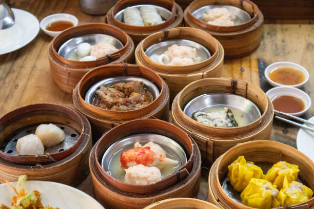 istock Different types of Chinese dim sum dishes on the table. 1437430205