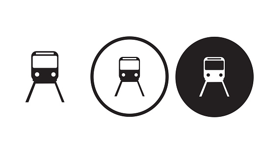 Train icon black outline for web site design 
and mobile dark mode apps 
Vector illustration on a white background