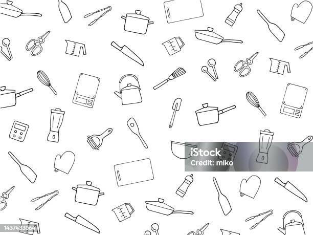 Cooking Background Drawing Pen Drawing Kitchen Utensils Background Pattern Stock Illustration ...