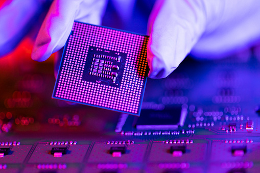Lab Processor Designs Laboratory Technician Holds A Powerful Processor In His Hands Stock ...