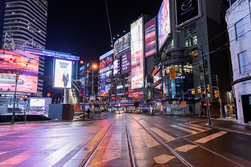 Toronto, Canada – January 18, 2018: Night view of the Yonge-Dundas Square, also known as Times Square of Toronto