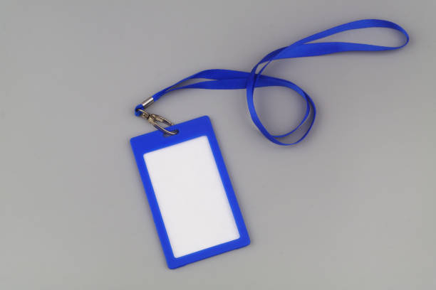 istock Blue badge with blue ribbon on gray background 1437437608
