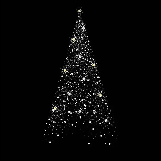 Vector illustration of christmas tree. vector isolated image on a black background. snow cone. sparkling stars