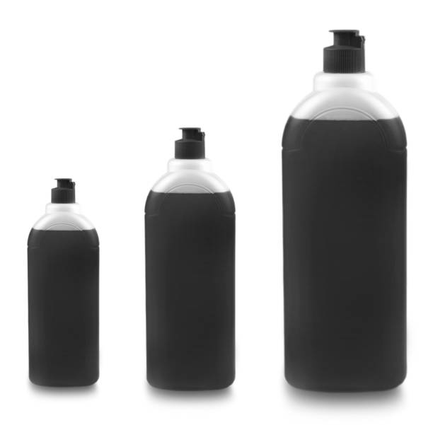 istock Set of black bottles with dishwashing detergent on white background 1437439915
