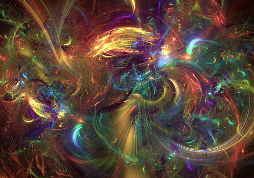 Abstract fractal art background, which perhaps suggests chaos or an expressionist painting or a long exposure of fireworks.