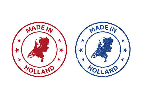 made in Netherlands stamp set, Holland product label