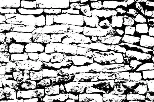 Vector illustration of Background from a stone wall black and white on a transparent background. Vector EPS 10