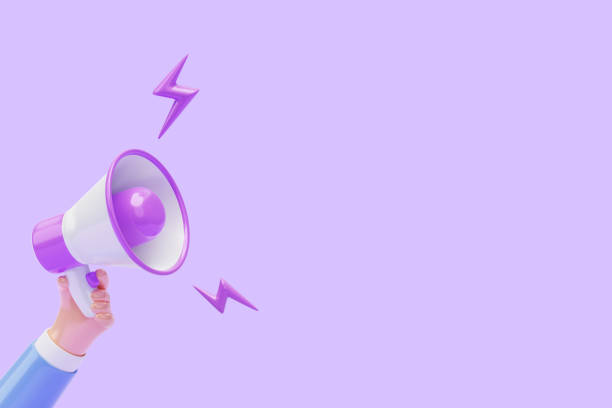 istock Hand hold Megaphone with empty sign or copy space symbol speaker promotion broadcasting notification business icon on purple background 3D illustration 1437444928